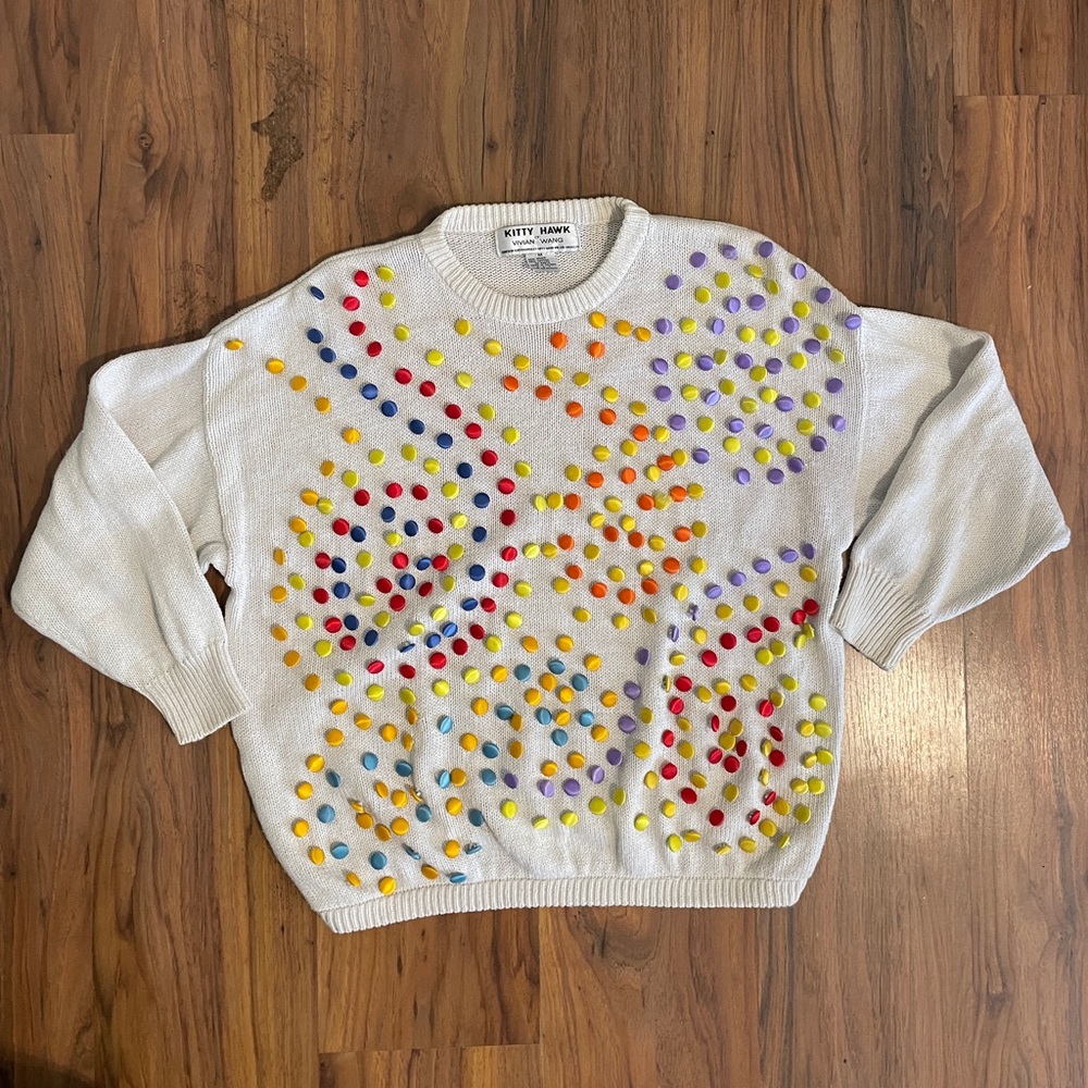 KITTY HAWK By Vivian Wang Vintage Multi-Color Buttons Pullover Sweater Size M
